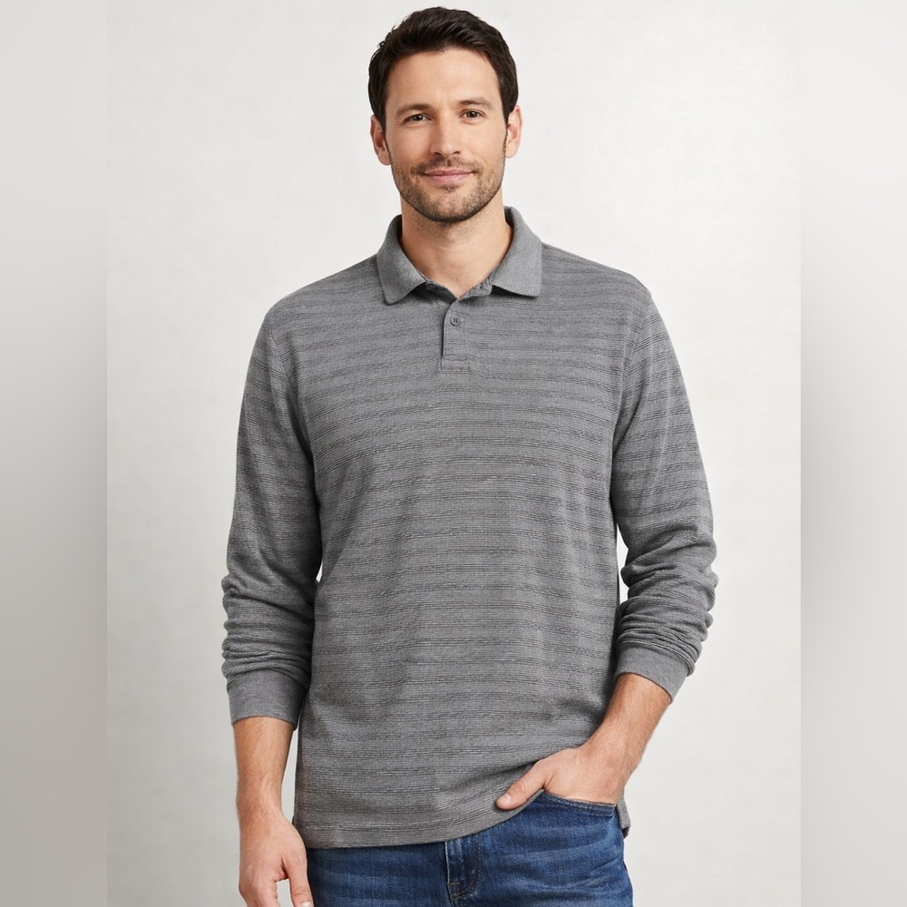 Claiborne Men’s Gray Long Sleeve Polo Shirt Size XL Cotton Blend